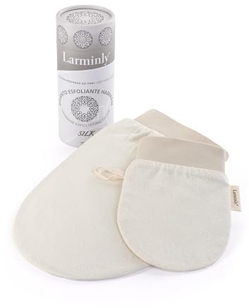 Larminly Peeling-Handschuhe aus Rohseide, 2-teiliges Set, für Gesicht und Körper, natürliches Peeling, sanfte Entfernung von abgestorbenen Zellen, Vorbereitung der Haut für Hautpflege und Bräunung