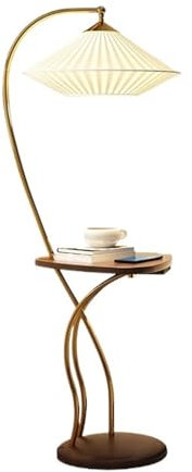 Lampadaire Lampadaire moderne du milieu du siècle avec port de chargement USB et table à plateau en bois, lampe de lecture rustique à poteau haut for chambre de ferme, salon, bureau Lampe sur pied