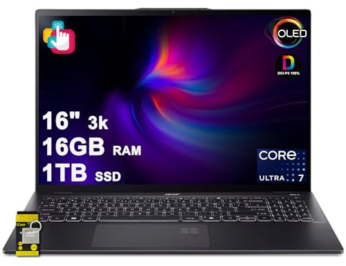 acer Swift 16 AI Laptop 16 3k OLED Touch (100% DCI-P3) Intel 8-core Ultra 7 Series 2 256V (Up to 47 Tops) 16GB RAM 1TB SSD for Creator Designer Business Professional Win11 ICP Hub w/AI Copilot+ PC