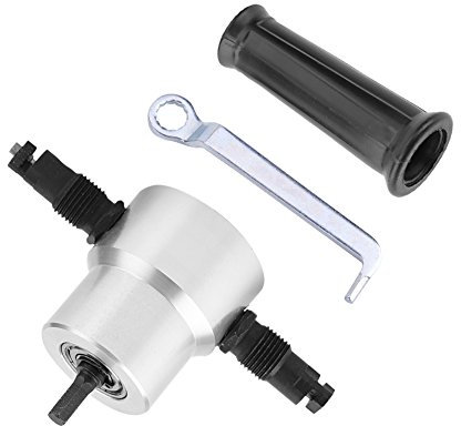 Blechschneider für Akkuschrauber, Doppelspitze Blechnibbler 360 Grad Verstellbarer Bohraufsatz Blechschneider Metallschneider Blechschere Zubehör Aufsatz Knabber-Schneidwerkzeug-Set