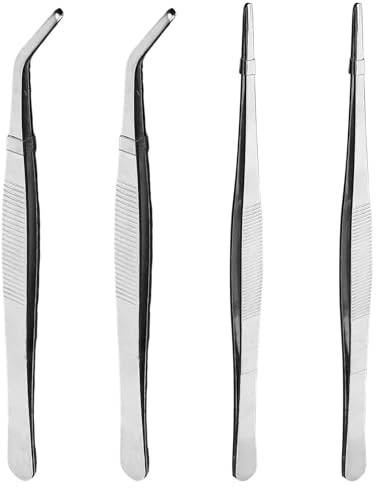 HINFHI 4 Pieces Of Stainless Steel Tweezers, Reptile Feeding Forceps, Multi-Functional Tools, Clamping Tools.