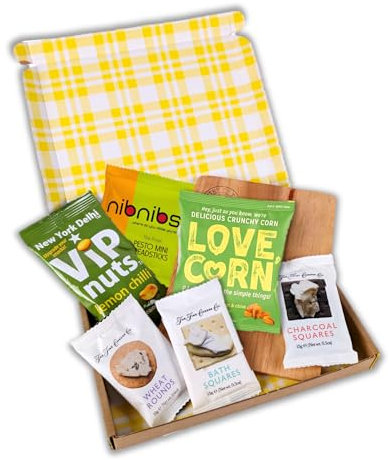 Penny Post Just Add Cheese – Letterbox Savoury Gift Hamper with Crackers, Nibbles & Mini Wooden Board – Foodie Gift Set for Birthday, Thank You, Father’s Day or Christmas