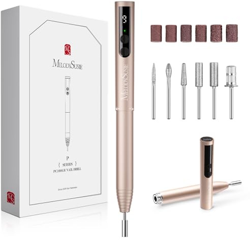 MelodySusie Nagelfräser Kabellos, Elektrische Nagelfeile Fräser für Gelnägel Acrylnägel, PC100GR Nail Drill 20000 U/Min, Verstellbarer Geschwindigkeit, Maniküre Pediküre Set (Gold)