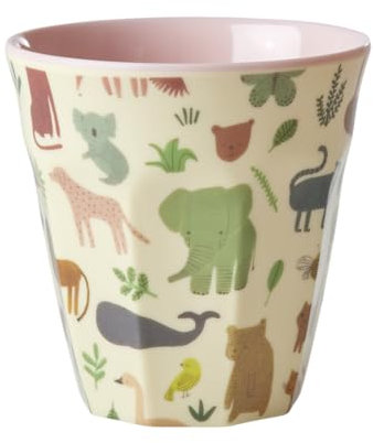 Rice Gobelet en mélamine taille moyenne – Motif jungle rose – Gobelet pour enfant – Vaisselle de camping – Tasse en mélamine incassable sans BPA 250 ml