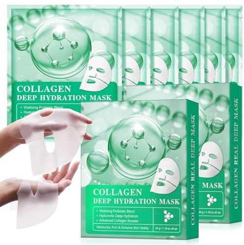 ​Mascarilla Facial de Colágeno - Pack 6 Unidades | Tratamiento Nocturno Intensivo | Refuerzo Avanzado de Colágeno | Promueve Vitalidad y Elasticidad Cutánea| Hidratación Profunda