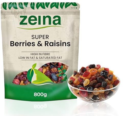 Zeina Super Berries & Raisins Mix (800g) – Premium Vegan Dried Fruit Snack with Goji Berries, Blueberries, Cranberries & Raisins – Healthy, Natural, Resealable Zip Pouch, Great for On-the-Go