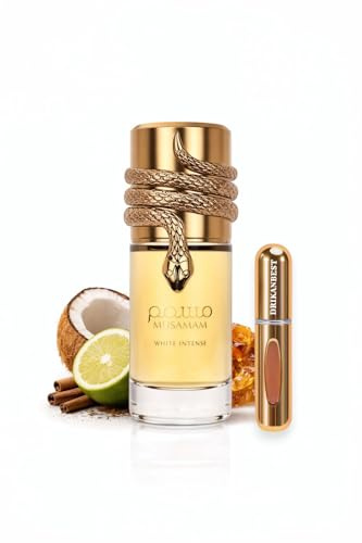 MUSAMAM WHITE INTENSE Perfume Unisex 100ml Eau de Parfum – Fragancia con Coco, Bergamota y Sándalo – Larga Duración + Atomizador Drikanbest 5ml de Regalo