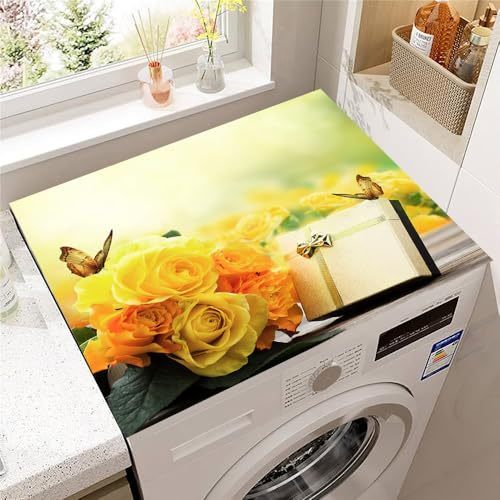 Highdi Motif Floral Rose Coloré Housse de Protection pour Machine à Laver Top,Coussin de Machine à Laver Antidérapant Housse de Machine à Laver pour Machine à Laver Sèche-Linge (Jaune,30x40cm)