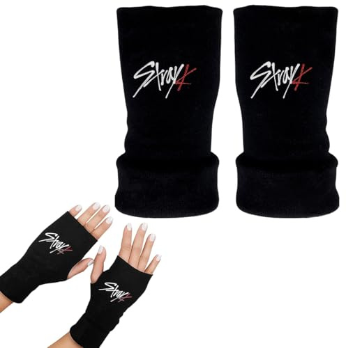 AYVRUOP 1 paio di guanti senza dita Stray,Guanti lavorati a maglia Stray Guanti invernali neri Kpop,Stay Gadget,kpop gadget,Regalo per fan Kpop per Stay(A)