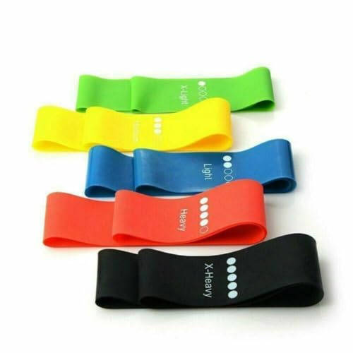 Fitnessbänder [5er Set] 100% Naturlatex Widerstandsbänder mit Übungsanleitung auf Deutsch & Tragetasche, Gymnastikband Fitnessband für Muskelaufbau Pilates Yoga