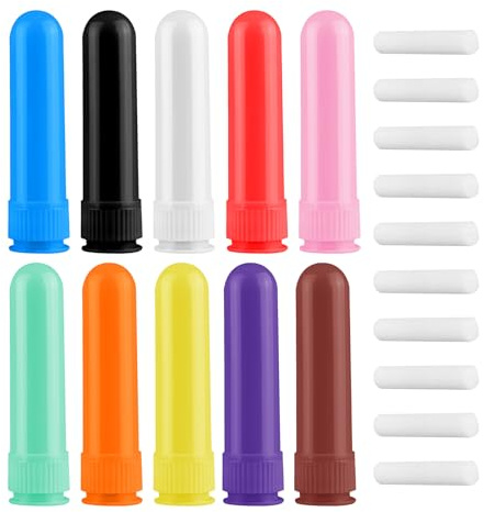 Stalora 10PCS Inhalateur Nasal pour Huiles Essentielles avec Mèches, Tubes Réutilisables Vides pour Aromathérapie, Accessoires pour Nez, Stick Portable pour Inhalation, 10 Couleurs