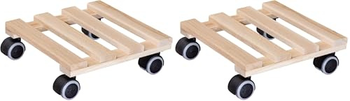 WAGNER Pflanzenroller PALETTI 25 x 25 x 8 cm I Pflanzenroller für Innenbereich, Buche Natur I Blumenroller aus FSC®-Massivholz I Kübelroller aus Holz I Tragkraft 100 kg I Made in EU - 20009701