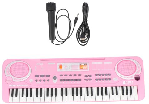 Alasum Piano Électronique pour Garçon et Filles 61 Touches Multifonction Microphone, Éducatif en Plastique Abs Rose, Instrument de Musique D’Apprentissage pour Éveil Musical et Loisirs