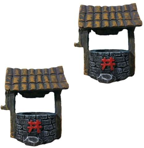 Toyvian Lot de 2 Ornements de Jardin en Résine Gris Foncé, Décoration Puits Ancien Miniature pour Extérieur, Accessoires Décoratifs Micro-Paysage pour Jardin Féerique et Terrarium