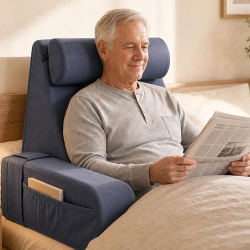 Lesekissen für Bett und Sofa, Ergonomisches Rückenkissen, großes Keilkissen | kühlendem Eisseide-Bezug, Memoryschaum, verstellbarer Rückenstütze und abnehmbaren Armlehnen, Lesen, 50cm