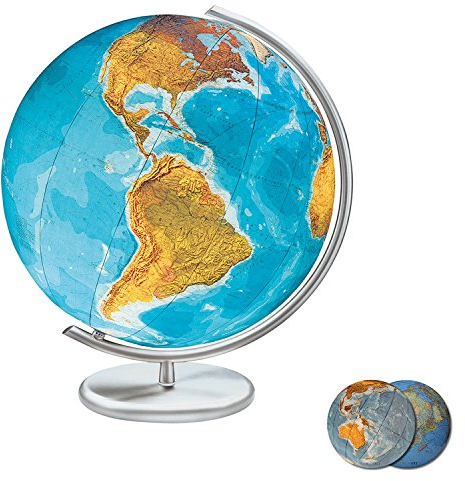 Columbus Duo Leuchtglobus,: OID-Code, Mundgeblasene Kristallglaskugel, traditionell handkaschiertes Kartenbild, 40 cm Durchmesser Metallfuß und -meridian Edestahlausführung