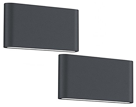 2er SET flache LED Außenwandleuchten aus Aluminium Anthrazit, Breite 17,5cm |