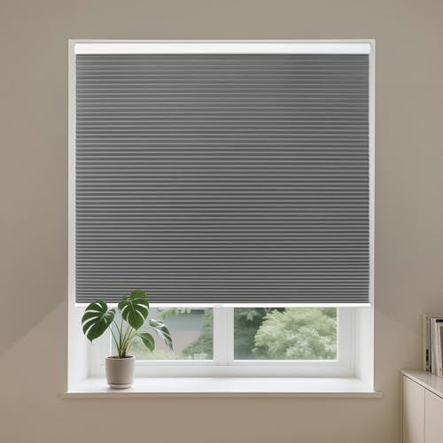 Allesin Cordless Blackout Cellular Shades, Honeycomb Blinds for Windows, Thermal Insulated & Noise Dampening, Room Darkening Window Coverings for Bedroom & Nursery, Gray, 46 W x 48 H
