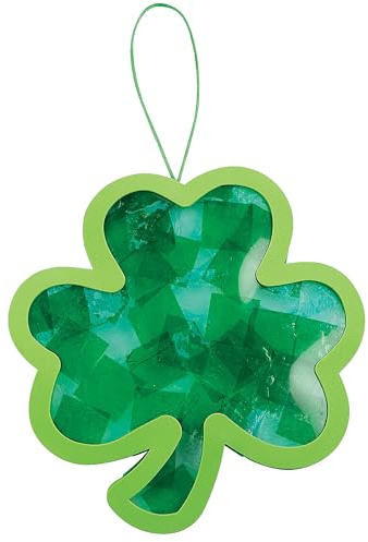Fun Express St Patricks Day Crafts for Kids - Shamrock Suncatcher Kit Makes 12 Window Art Projects | Tissue Paper Craft Kit for Classroom Activities, Parties & Home | Ages 3+ Easy DIY