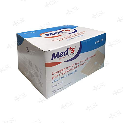 MEDICALMONO - 100 Compresse in TNT con Alluminio per Tracheotomia Sterili Metalline cm 8 x 9,3 cm