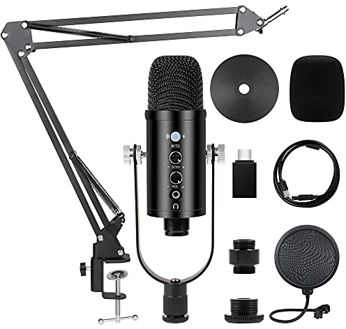 Kalawen USB Kondensator Mikrofon Kit mit Arm, Ständer, Stoßdämpferhalterung für PC, Studio, Broadcast, YouTube, Video - Cardioid Podcast Aufnahme