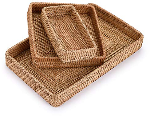 Sumnacon 3 Stück Serviertabletts, Brotkorb, Obstkorb, Aufbewahrungskorb für Wohnzimmer, Küche und Garten (2 Rechteck + 1 Quadrat)