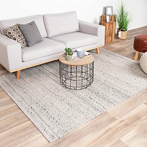 FRAAI | Home & Living Wollteppich - Feline Grau 80x150 cm | Wolle - Flachgewebe - Meliert, Einfarbig - Klassik, Ländlich, Modern, Skandinavisch - Wohnzimmer, Esszimmer, Schlafzimmer