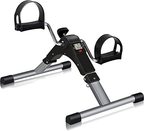 TABEKE Pedal Exerciser, Under Desk Bike Stationary Pedal Exerciser for Arm and Leg Workout, Portable Folding Sitting Desk Cycle,Black