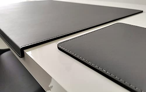 Gewinkelte Schreibtischunterlage mit Kantenschutz +Mauspad Echt Leder Rindsleder 70cm x 48cm Grau