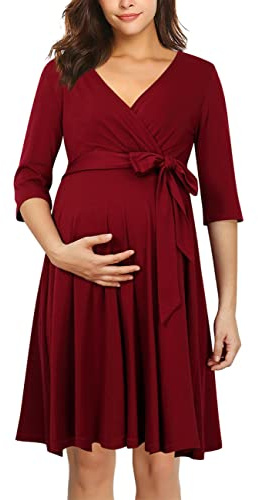 KOJOOIN Abito premaman da donna per allattamento, abito da gravidanza, abito da allattamento con maniche a 3/4, linea ad A, con scollo a V, M