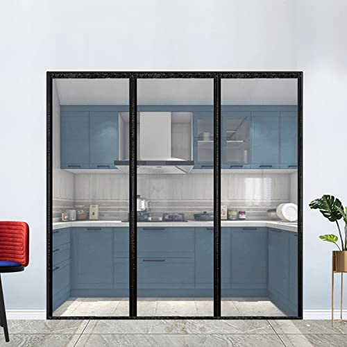 Transparent Insulated Door Curtain-Magnetic Thermal Door Cover, Screen Door Self-Closing Magnetic Screen Door Hands Free for Patio, Kitchen, Bedroom, Air Conditioner Room, Fits Doors up to 72 x 80