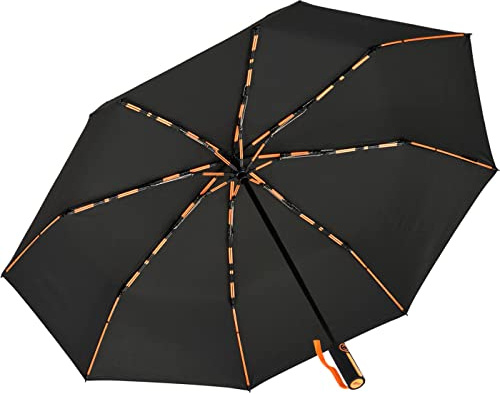 iX-brella BIG Fiberglas Taschenschirm 104cm mit farbigen Doppel-Speichen - schwarz-orange