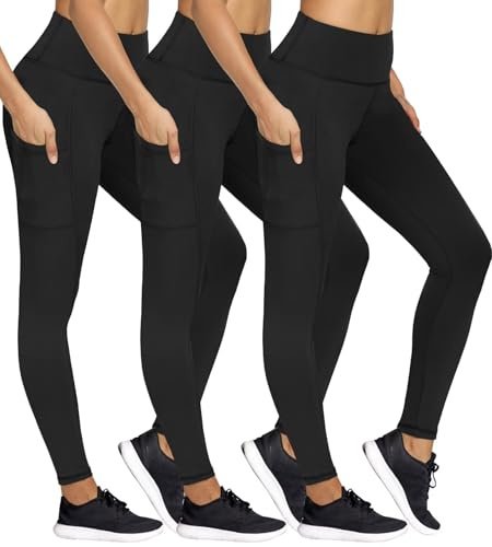 HIGHDAYS 3 Pack Fleece Lined Leggings for Women with Pockets - Tummy Control Thermal Warm Yoga Pants Plus Size S/M-4XL,Black/Black/Black, ONE Size