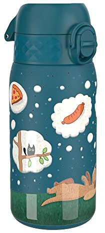ion8 Kinder Trinkflasche, Edelstahl Leicht 400ml, Nicht Isoliert, Auslaufsicher, Einhandöffnung, Sichere Verriegelung, Spülmaschinenfest, Klappdeckel, Leicht zu Reinigen, Hund Träumen