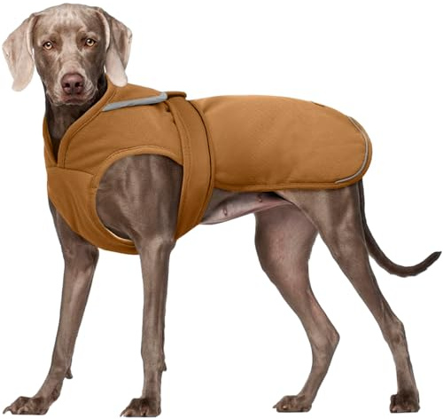 Kuoser Hundemantel Wasserdicht für große Hunde, Wintermantel Hund,Braun 2XL | Hundemantel Winter mit Reißverschluss, Klettverschluss & Reflektorstreifen, Hundejacke für kleine, mittelgroße & große Hunde