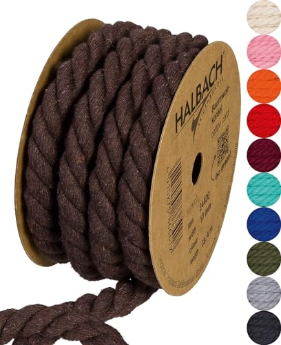 Halbach Seidenbänder Cordón de algodón Reciclado, Ancho: 10 mm/Longitud 4 Metros, Hilo de algodón sostenible para macramé, cordón Natural para Manualidades, Color: marrón Oscuro