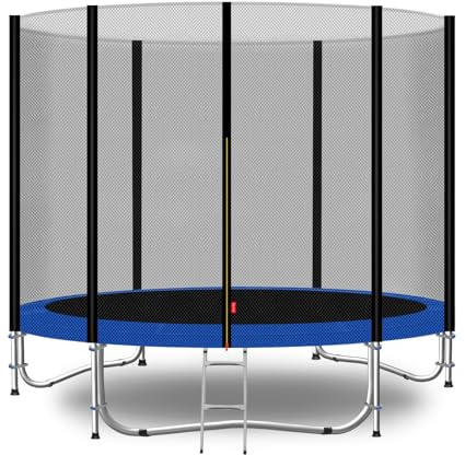 Baunsal® Trampolin Outdoor Ø 244 cm (EXD) blau als Komplettset mit Federabdeckung, Sprungmatte, Netz und Leiter - Gartentrampolin Spielzeug für Kinder