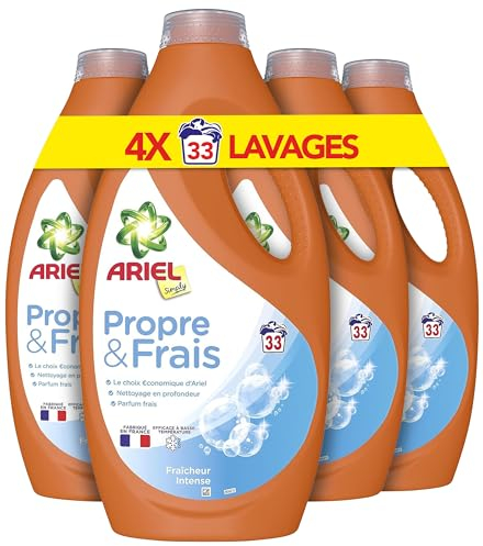 Ariel Simply, Lessive Liquide, 132 Lavages (4x33), Propre et Frais, Fraîcheur Longue Durée, Impeccable Même En Cycle Court Et À Froid, Nettoie En Profondeur, Fabriqué En France