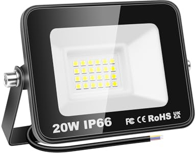 RIGIDON Foco Led Exterior 20W, 2000 Lumen Impermeable Foco Proyector | Sin Enchufe, 6000K Blanco Frío, Iluminación de Seguridad, Reflector Led Floodlight para Jardín Garaje Patio Entrada Terraza