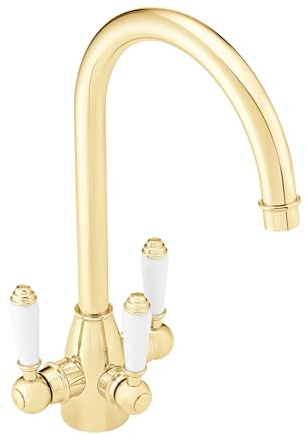 ENKI, Cotswold, KT126, Traditional Filter Tap with Ceramic Levers, Drinking Kitchen Taps, Gold