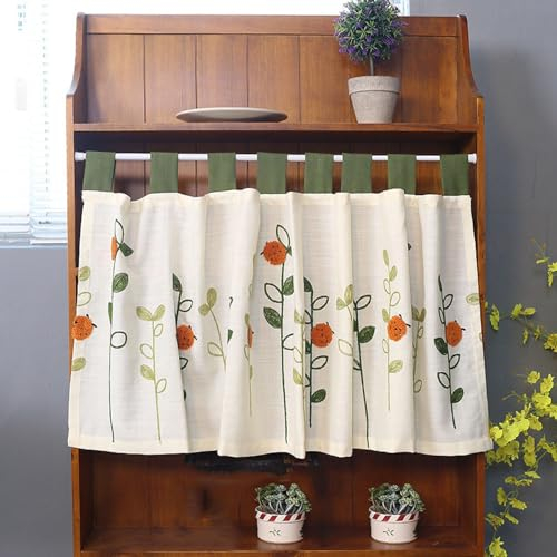 FLIPP Kurze Vorhänge, halbe Vorhänge for Fenster, Tür, rustikaler Stil, Blumennetzvorhang, Stickerei, Fenstervorhänge for Badezimmer, Küche, Balkon (Color : A, CH : 230 * 45cm)