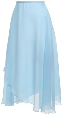 EASTBUDDY Ballet Skirt Women Sheer Long Dance Wrap Skirt for Adult Girls Chiffon Skirts with Adjustable Tie Waist Blue