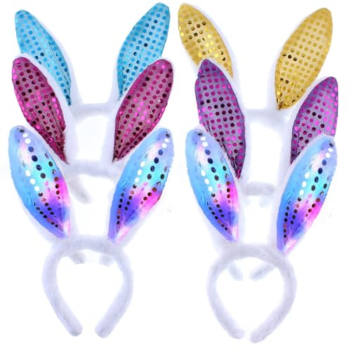 XineYuor LED Hasenohren Haarreif,5PCS Hasen Haarreif Leuchtendes Stirnband,Osterhasen Ohren Haarbänder Häschen Stirnband Party Erwachsene Kinder Leucht Kopfstück Hairband Rabbit Bunny Ears (B)