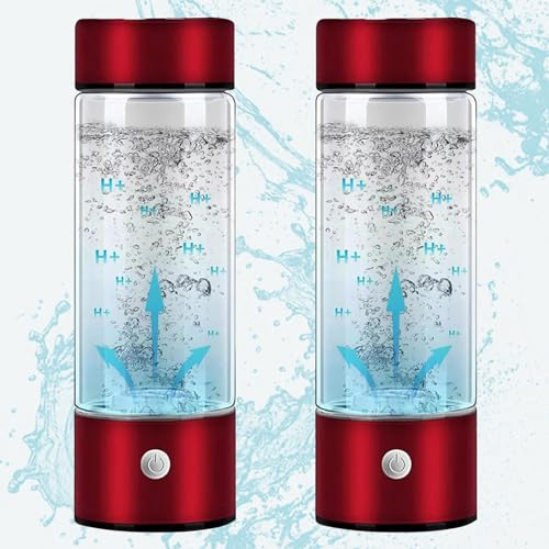 Hydrogen Water Bottle Generator, Portable Hydrogen Water Machine USB rechargeable Alkaline Glass Hydrogen Water Pitcher a Water Bottle Purifier for Home, Office, Travel(red,2 pack)
