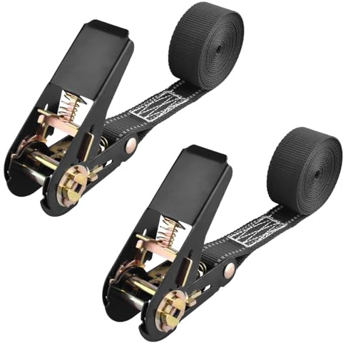 TRIWONDER Cinghie a cricchetto 1m, 2m, 3m, 5m, portata 800kg, larghezza 25 mm, cinghie a cricchetto per moto, kayak e camion, rimorchio (01 Nero - 2 pezzi, 3m)