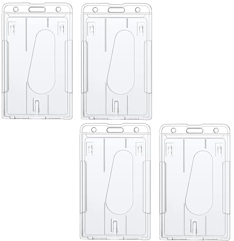 4 Stück Ausweishalter, 2-Karten-Ausweishalter, Kunststoff-Kartenhalter, Hartplastik, Ausweis, Kreditkarte, doppelseitiger Ausweishalter, transparente Ausweishalter, Ausweis für Büro(vertikal)