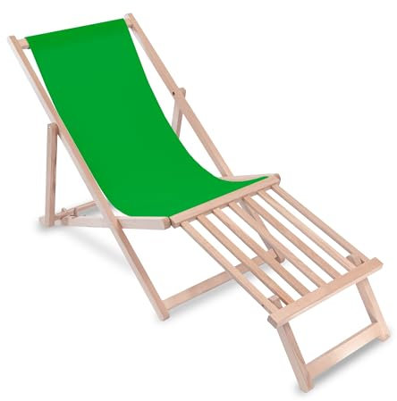 DreamRoots Liegestuhl klappbar Holz mit fußteil bis zu 130 kg belastbar, 3-Fach verstellbare Rückenlehne, waschbarer Polyesterbezug