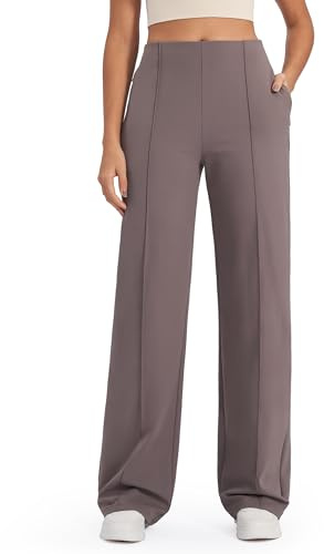 G4Free vida ben yogabyxor för kvinnor med fickor hög midja stretchiga affärsbyxor eleganta lediga klänningsbyxor lösa petite/vanliga/höga, Taupe-petite 29, S/Liten