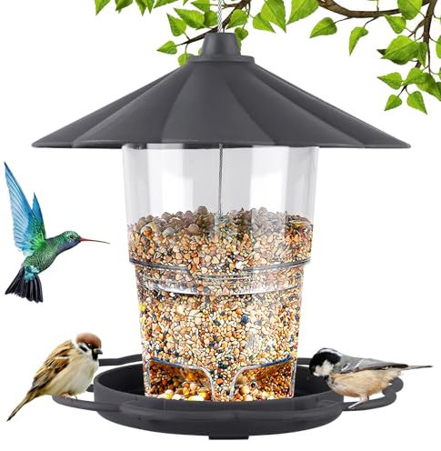Vogelfutterhaus Vögel Hängend, Faltbarer Vogelfutterspender, Vogelfutterhaus Zum Aufhängen, Vogelfutterstation Wetterfest, Futterhaus Für Vögel Wildvögel Für Garten Balkon (Grau)