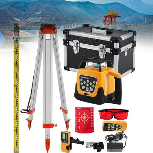 DPQYJPP Kit de Nivel láser Giratorio autonivelante electrónico con Control Remoto y Receptor, Horizontal y Vertical Nivel Laser Rotativo 500m Rango Auto-nivelació para Construcción,RedBeam